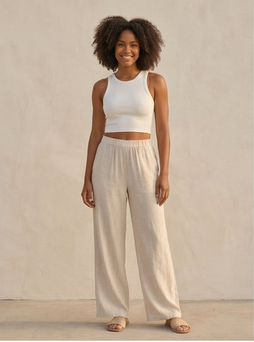 High-Waisted Linen Wide-Leg Pants in Oatmeal