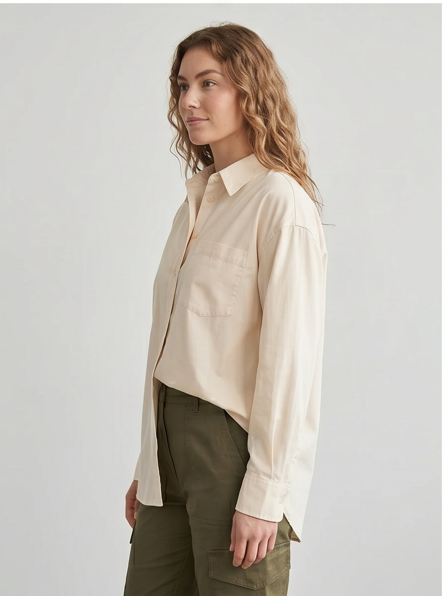 Oversized Cream Shirt — Neutral Button-Down, Utility & Street Style Top