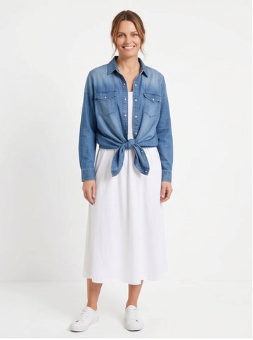 Oversized Denim Waist Shirt — Tie-Around Style, Festival & Casual Wear