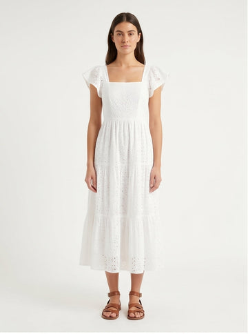 White Broderie Anglaise Tiered Midi Dress