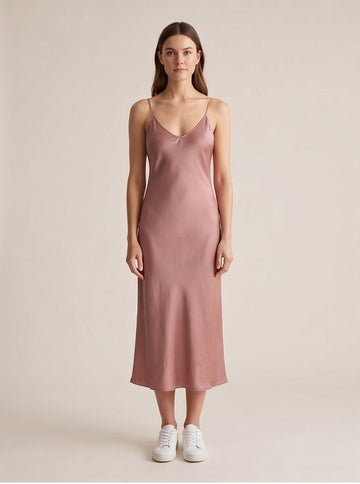 Dusty Rose Silky Slip Midi Dress
