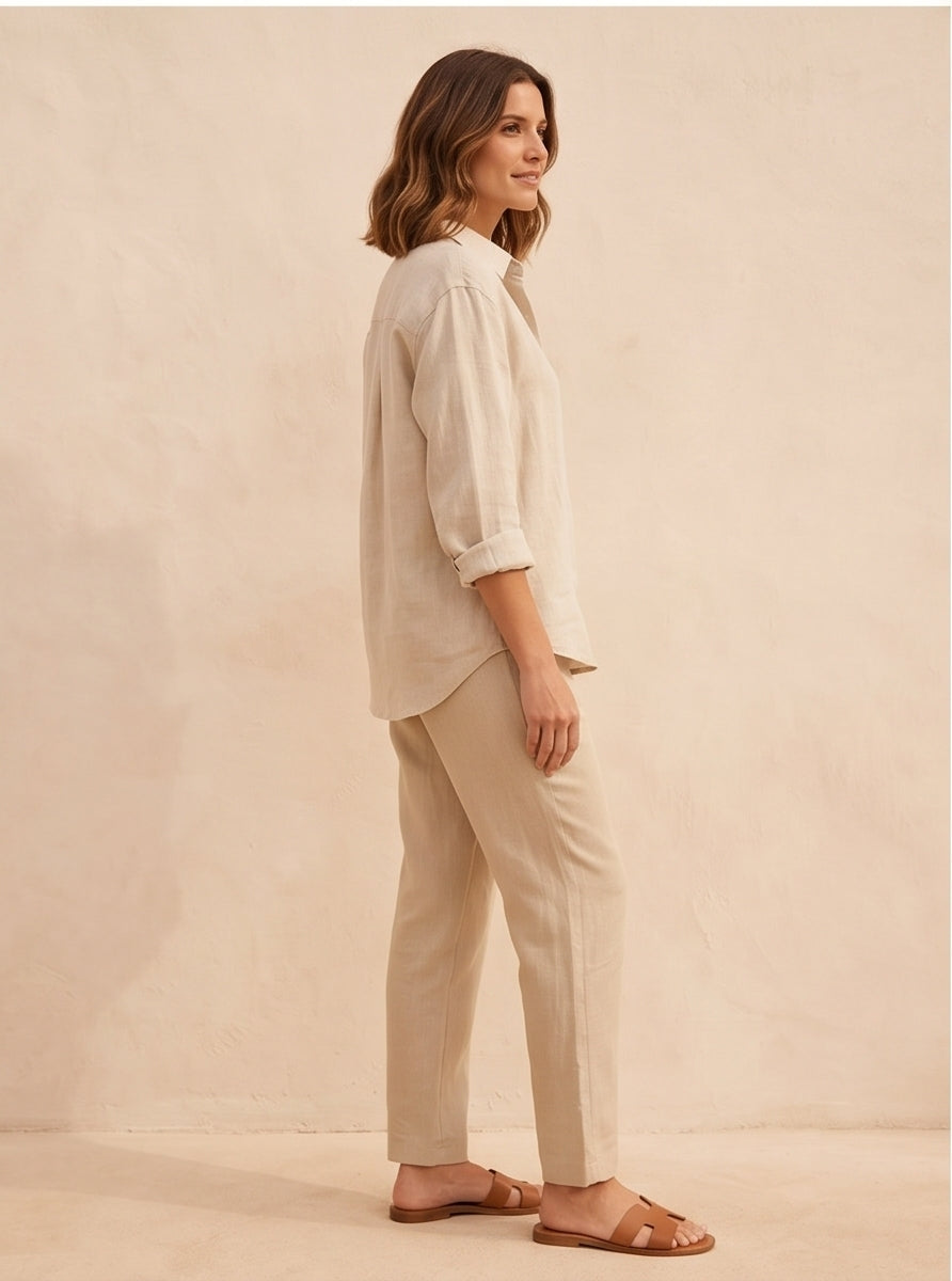 Oatmeal Linen Button-Down Shirt