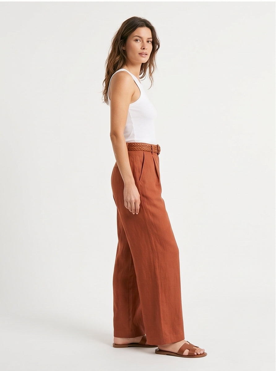 Terracotta Linen Wide-Leg Pants