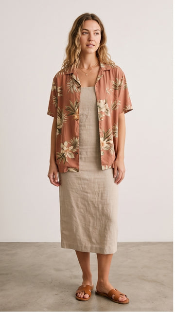 Terracotta Tropical Print Layering Shirt