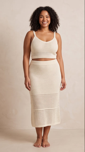 Curvy Cream Crochet Festival Two-Piece Set
