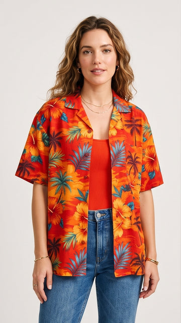 Bold Red Tropical Print Poolside Shirt