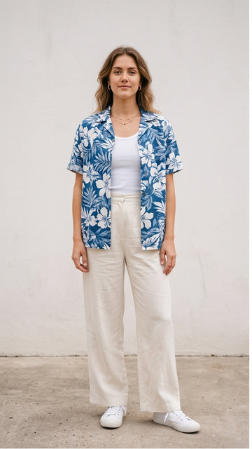 Blue & White Tropical Layering Shirt