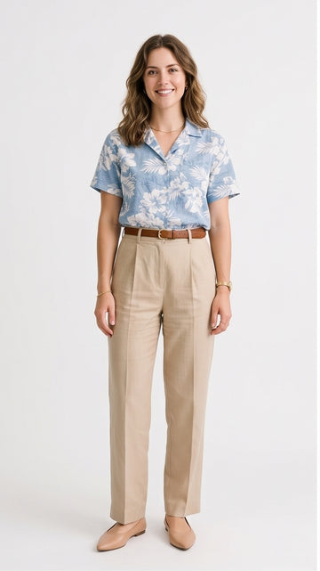 Soft Blue Tropical Print Tailored Shirt