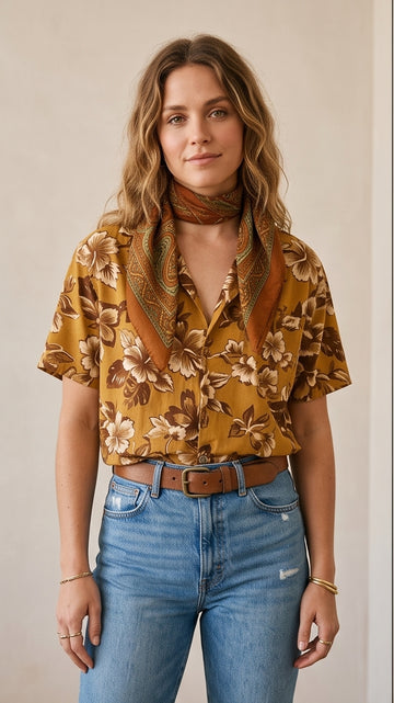 Mustard & Brown Retro Hawaiian Print Shirt