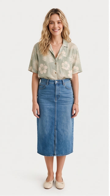 Sage Green & Cream Soft Tropical Print Shirt