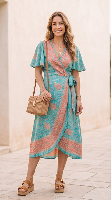 Batik Print Wrap Dress