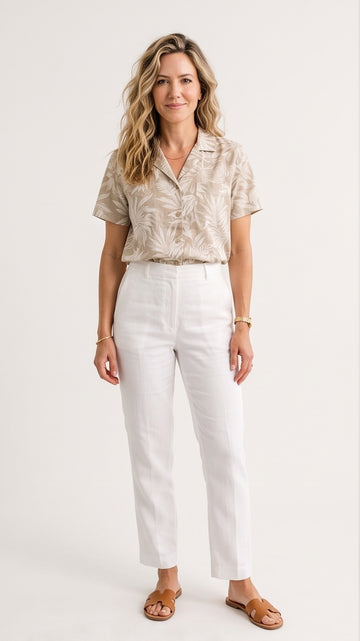 Beige & White Tonal Coastal Hawaiian Shirt