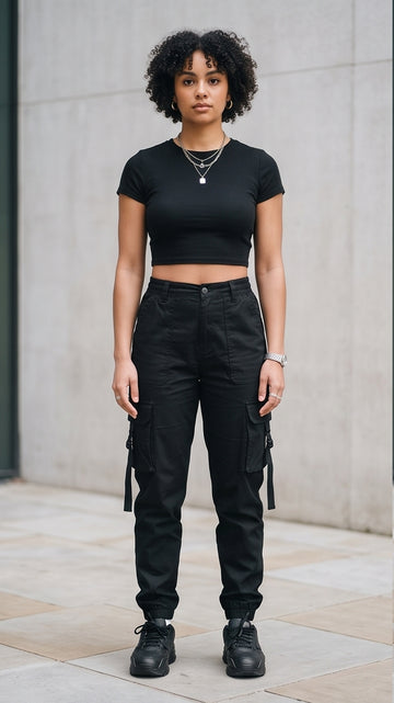 Black Utility Cargo Pants for Women