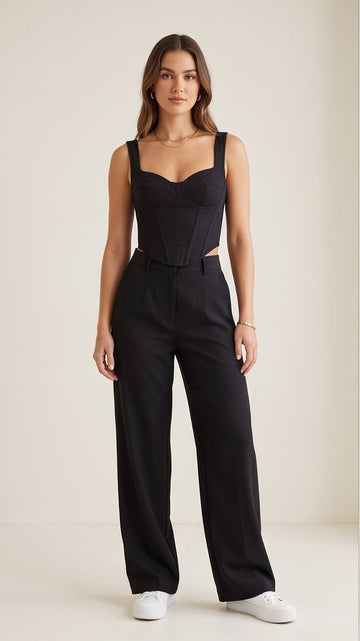 Structured Black Corset Top for Women