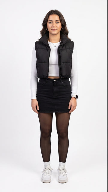 Cropped Black Puffer Vest for Women