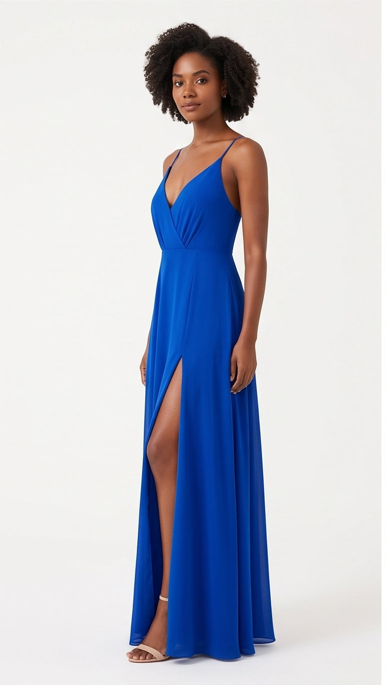 Cobalt Blue Flowy Thin-Strap Maxi Dress