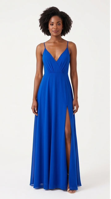Cobalt Blue Flowy Thin-Strap Maxi Dress