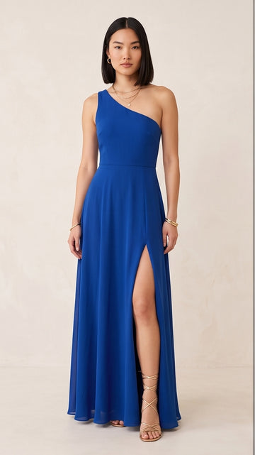 Cobalt Blue One-Shoulder Maxi Dress