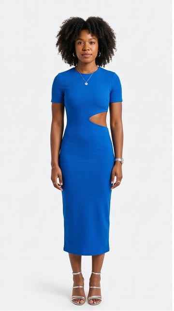 Cobalt Blue Cut-Out Midi Dress