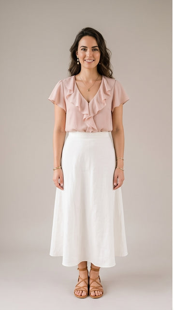 Blush Pink Ruffle-Trim Blouse