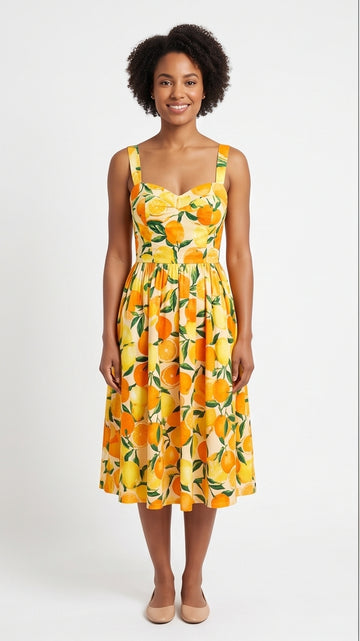 Citrus Print Sweetheart Sundress