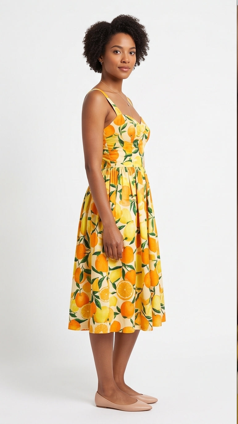 Citrus Print Sweetheart Sundress
