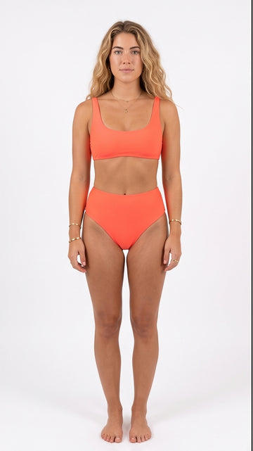 Coral High-Waisted Bikini Set
