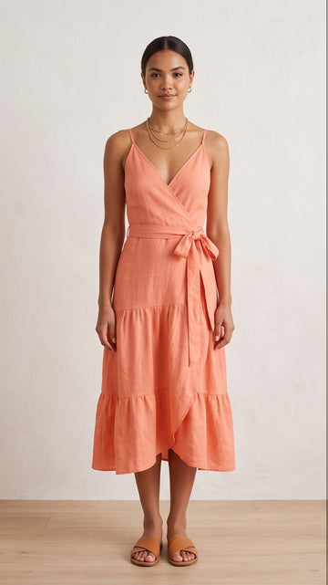 Coral Wrap Sundress for Sunset Cruise Nights