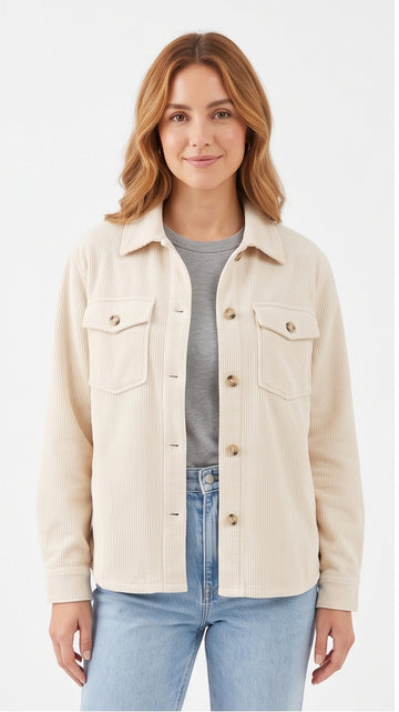 Cream Corduroy Oversized Shacket Shirt Jacket