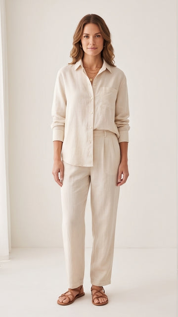 Cream Linen Two-Piece Bridal Shirt & Trouser Set