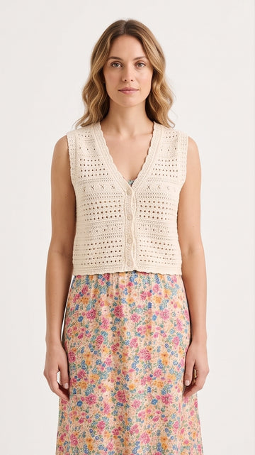 Cream Crochet Vest