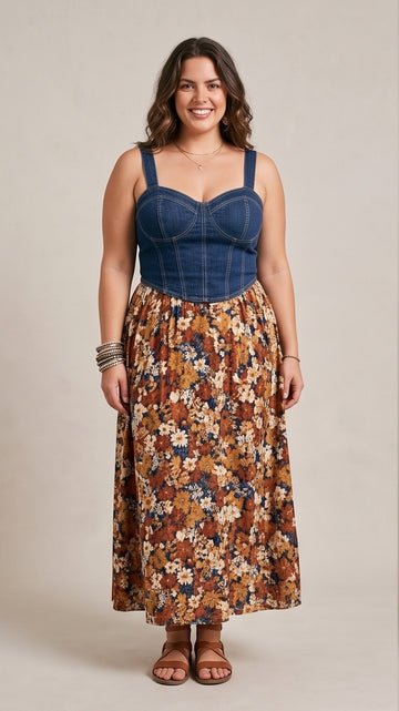 Curvy Denim Corset Festival Top