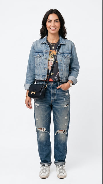 Cropped Distressed Denim Jacket