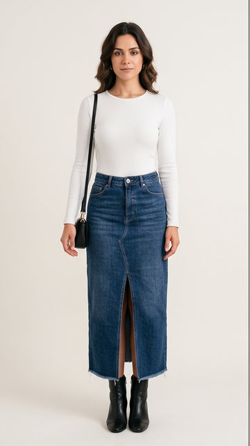 Denim Maxi Skirt with Slit for Casual Chic