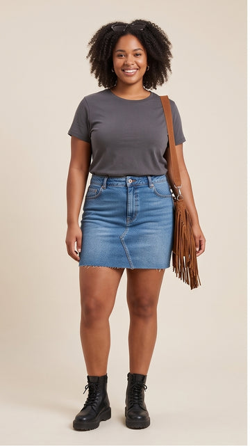 Curvy Fitted Denim Festival Mini Skirt