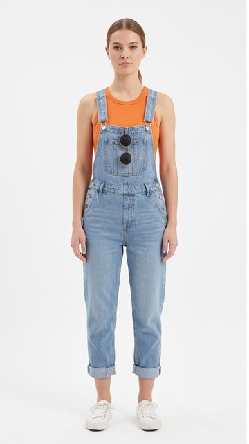 Cropped Denim Overalls