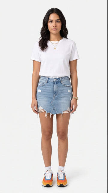 Frayed Denim Mini Skirt for Women