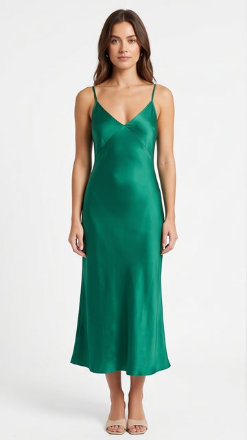 Emerald Silk Slip Dress