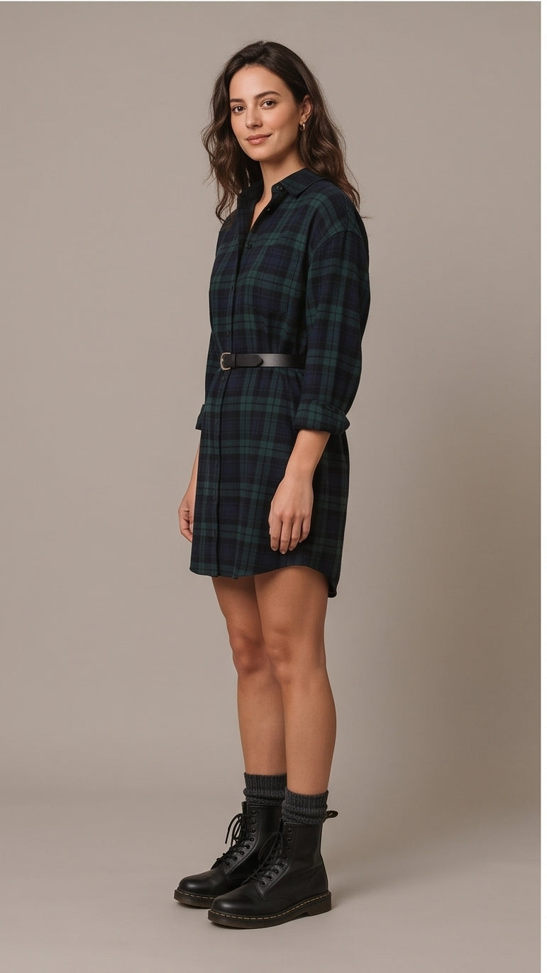 Oversized Flannel Shirt Dress