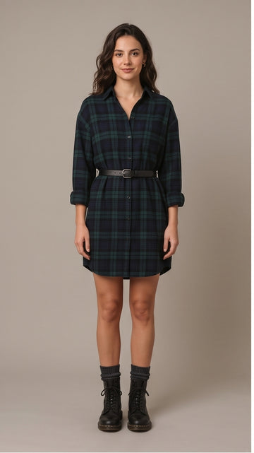 Oversized Flannel Shirt Dress