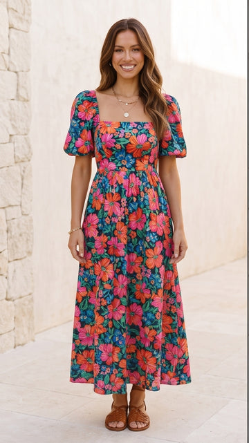 Floral Puff Sleeve Maxi Dress