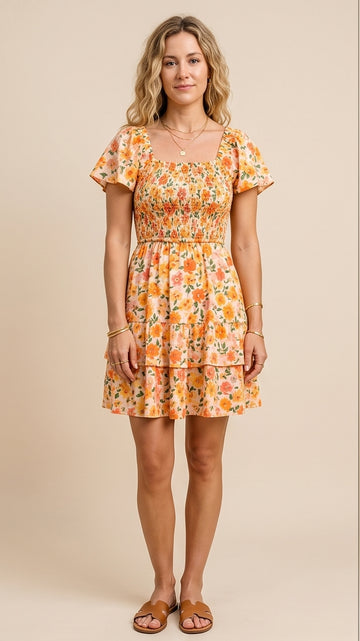 Smocked Floral Mini Dress