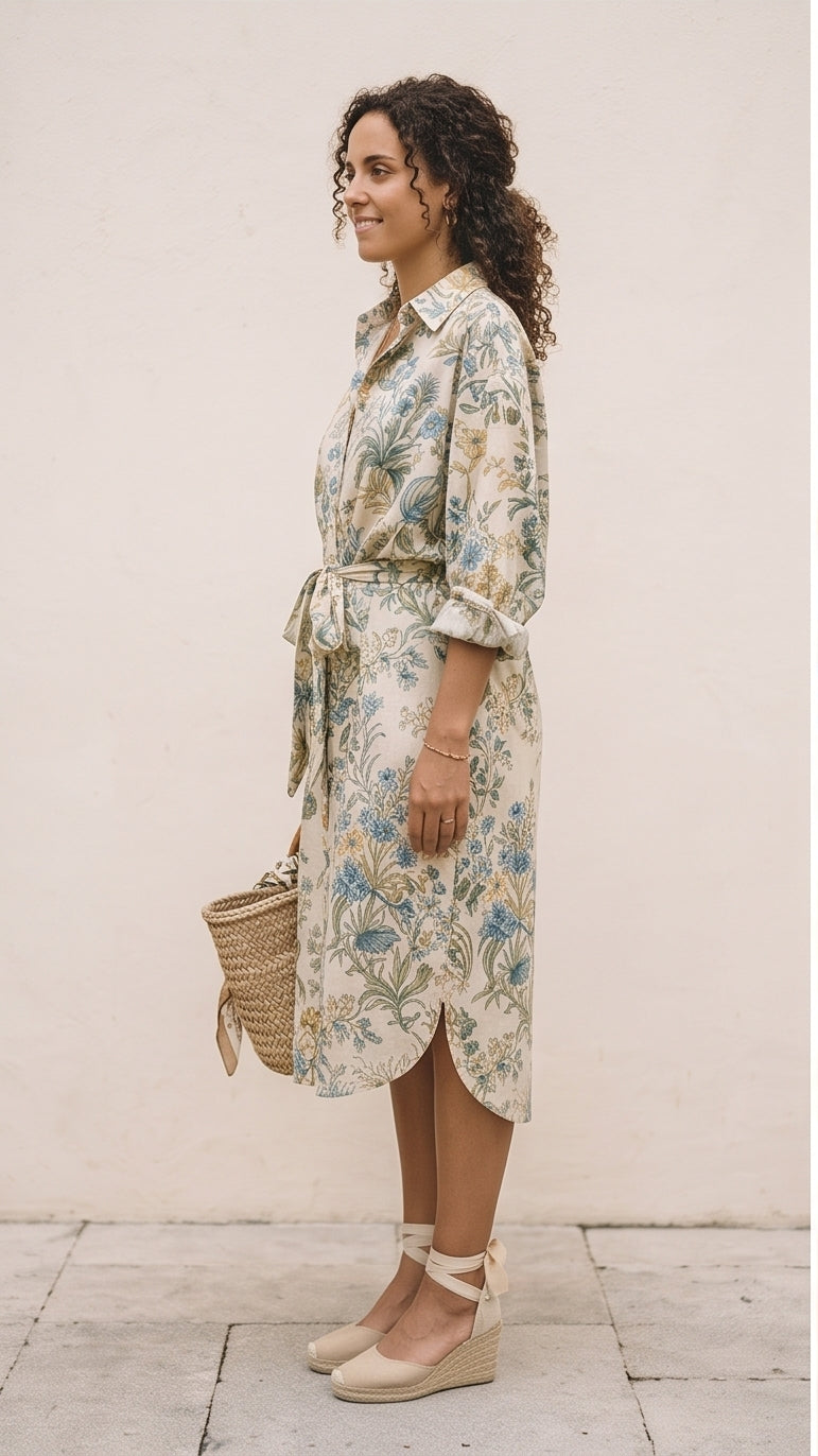 Floral Tie-Waist Shirt Dress