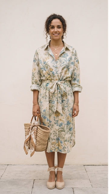 Floral Tie-Waist Shirt Dress