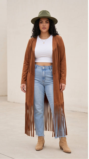 Curvy Floor-Length Fringe Festival Duster