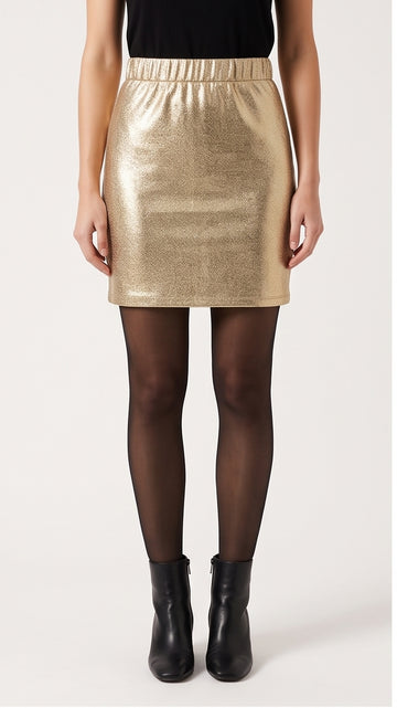 Gold Lamé High-Waist Metallic Mini Skirt