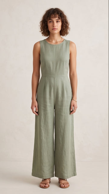 Sage Green Linen Jumpsuit