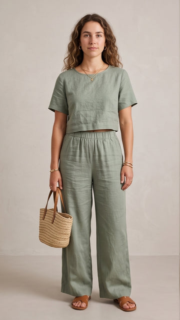 Sage Green Linen Two-Piece Set