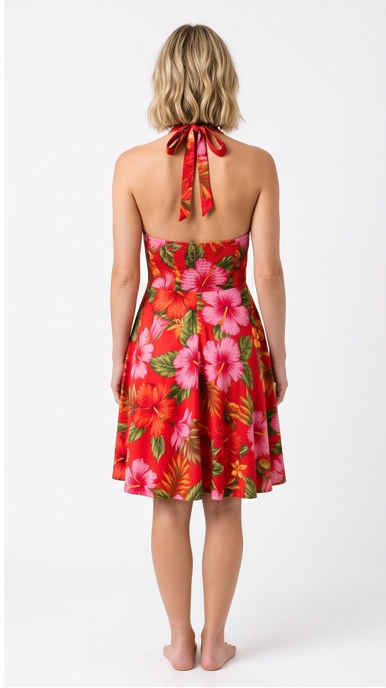 Hibiscus Print Halter Sundress
