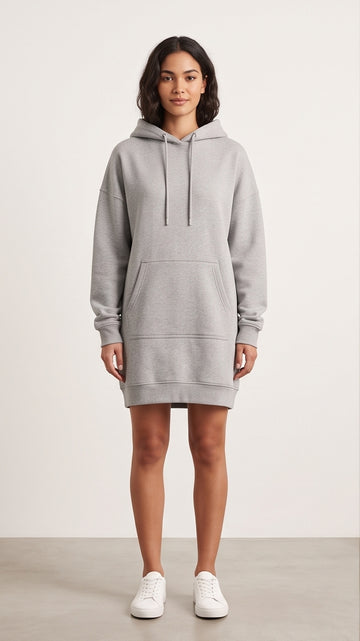 Grey Marl Oversized Longline Hoodie Dress